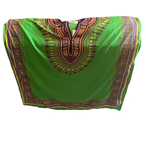 Sante Classics Green Purple Gold Dashiki Silky Sparkly Tunic Boho Coverup Top - Picture 10 of 16